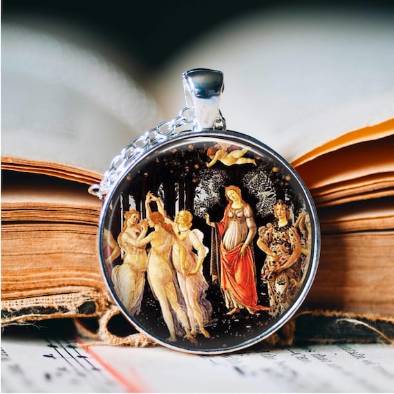 Collana Artistica Con Ciondolo In Vetro – Opere D'Arte Classiche – Bronzo – Diametro 2,5 Cm Catena 50 Cm – Happiness