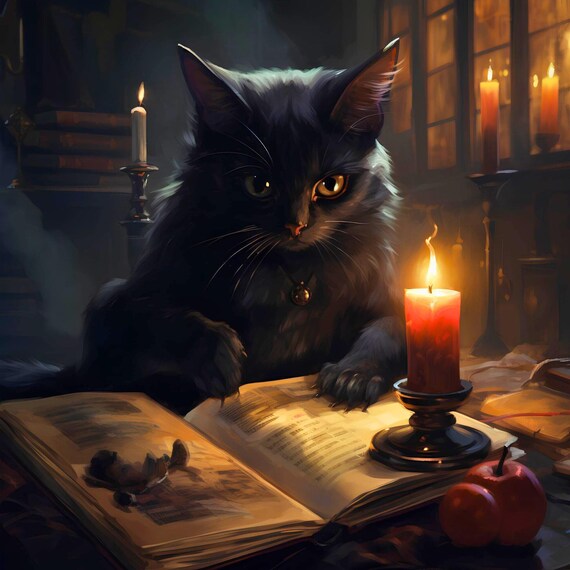 黒猫キャンドルセット 読書中の黒猫キーホルダー：キャンドルライト画像、猫ママへのギフト
