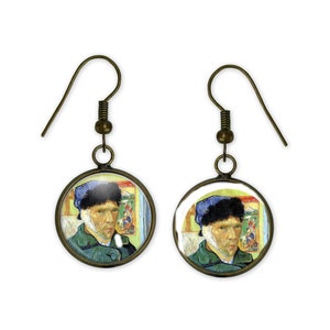 Van Gogh Self Portrait Earrings: Round Glass Cabochon Jewelry