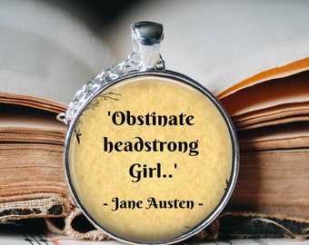 Jane Austen-ketting met quote: Obstinate Headstrong Girl