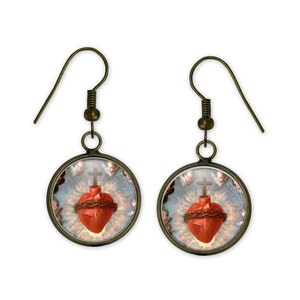 Sacred Heart Earrings: Religious Jewellery - Communion Gift