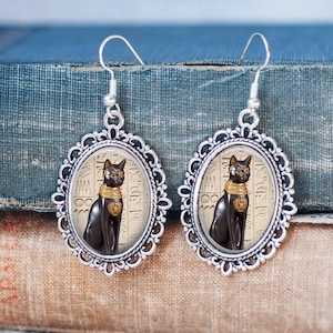 Black Cat Egyptian Earrings - Ancient Egypt Earrings - Egyptology Gift