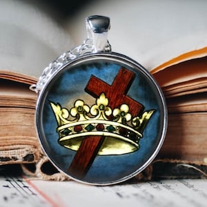 Gioielli religiosi - Collana con ciondolo a croce e corona - Collana religiosa con croce e corona - Gioielli religiosi - Gioielli con croce -