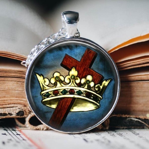 Cross and Crown Pendant Necklace: Religious Art Jewellery