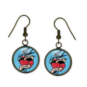 True Love Earrings - Tattoo Style jewellery - Retro Tattoo Gift