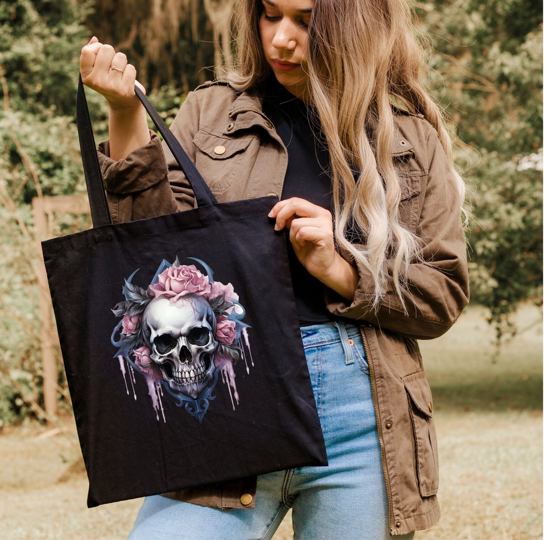Skull Tote Bag Skeleton Tote Bag Day of the Dead Tote Bag Grinning Skull Tote Bag Skull and Roses Tote Bag Etsy UK