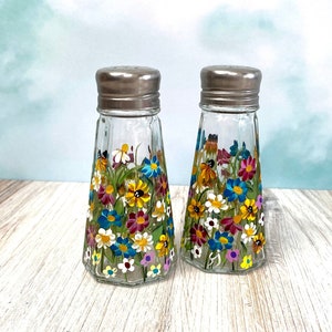 Salt and Pepper Shakers-  Wildflower Hand Painted Shakers, Hostess or Housewarming Gift-Colorful Art Floral Shakers/ Vintage -Cottage Dining
