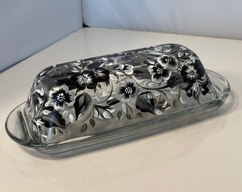 black and white butter dish