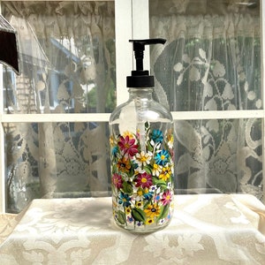 Soap Dispenser. Glass Soap Container. HAND PAINTED/HANDMADE Holder for Soap. Bath/Kitchen Decor. Ivy Cottage Art Gifts.