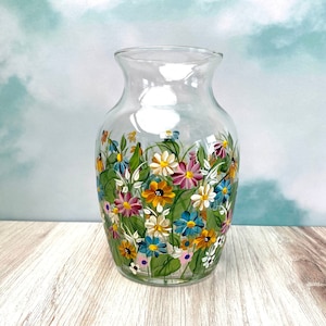 Hand Painted Vase. Wildflower Painted Vase. Painted Vase with Wildflowers. Colorful Floral Vase. All Occasion Gift. Vase Painted with Daisey