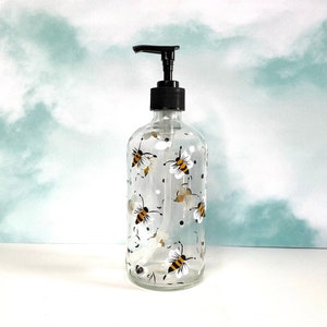 Hand Painted Bee Soap Dispenser: Cottage/Country Kitchen Decor, Functional Art