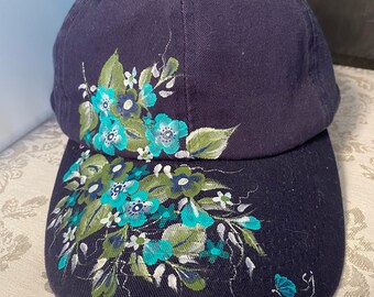 Beachwear Visor. Hand Painted Denim Baseball Cap with Lighthouse and Beach Scene Summer Beach Cap Painted Denim Lighthouse Base ball Cap