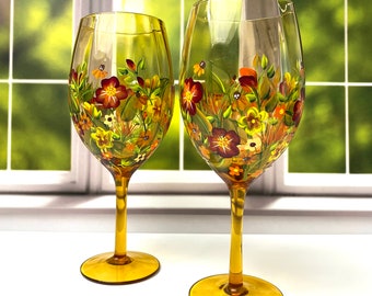 Nordic Colored Glass Wine Glasses Creative Hand-Painted Flowers Wine Glass  Household Painted Goblet Crystal Champagne Drinkware