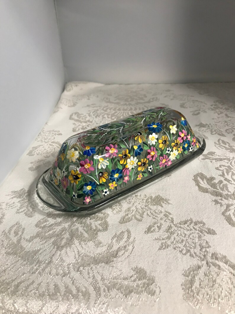 Butter Dish. Glass Butter Holder. Painted Glass Butter Dish. Etsy