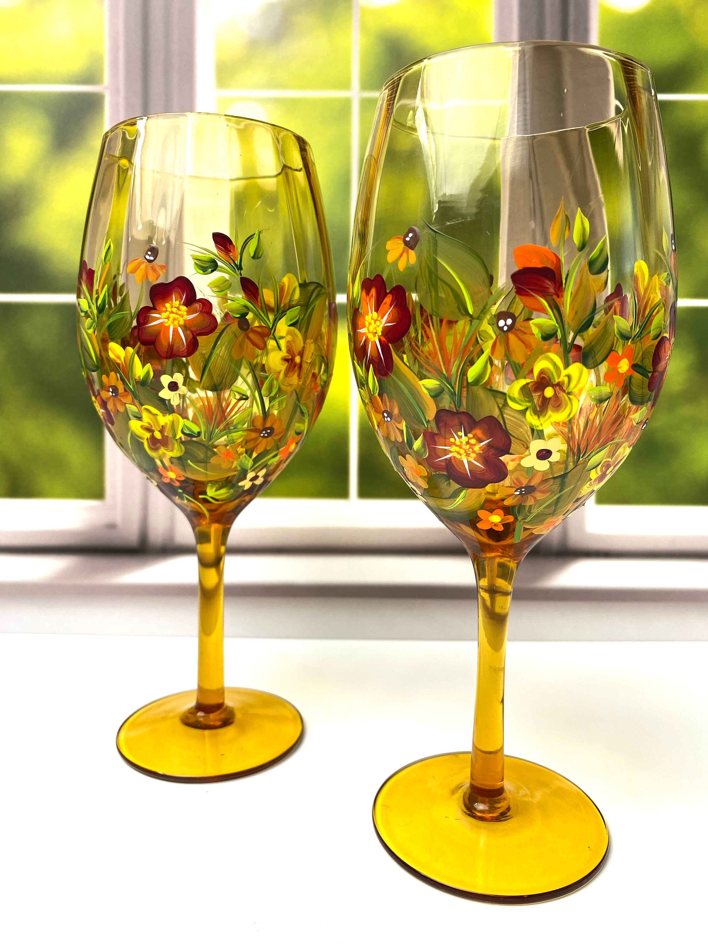Fall Wine Glasses. Amber Wine Glass Set. Thanksgiving Table