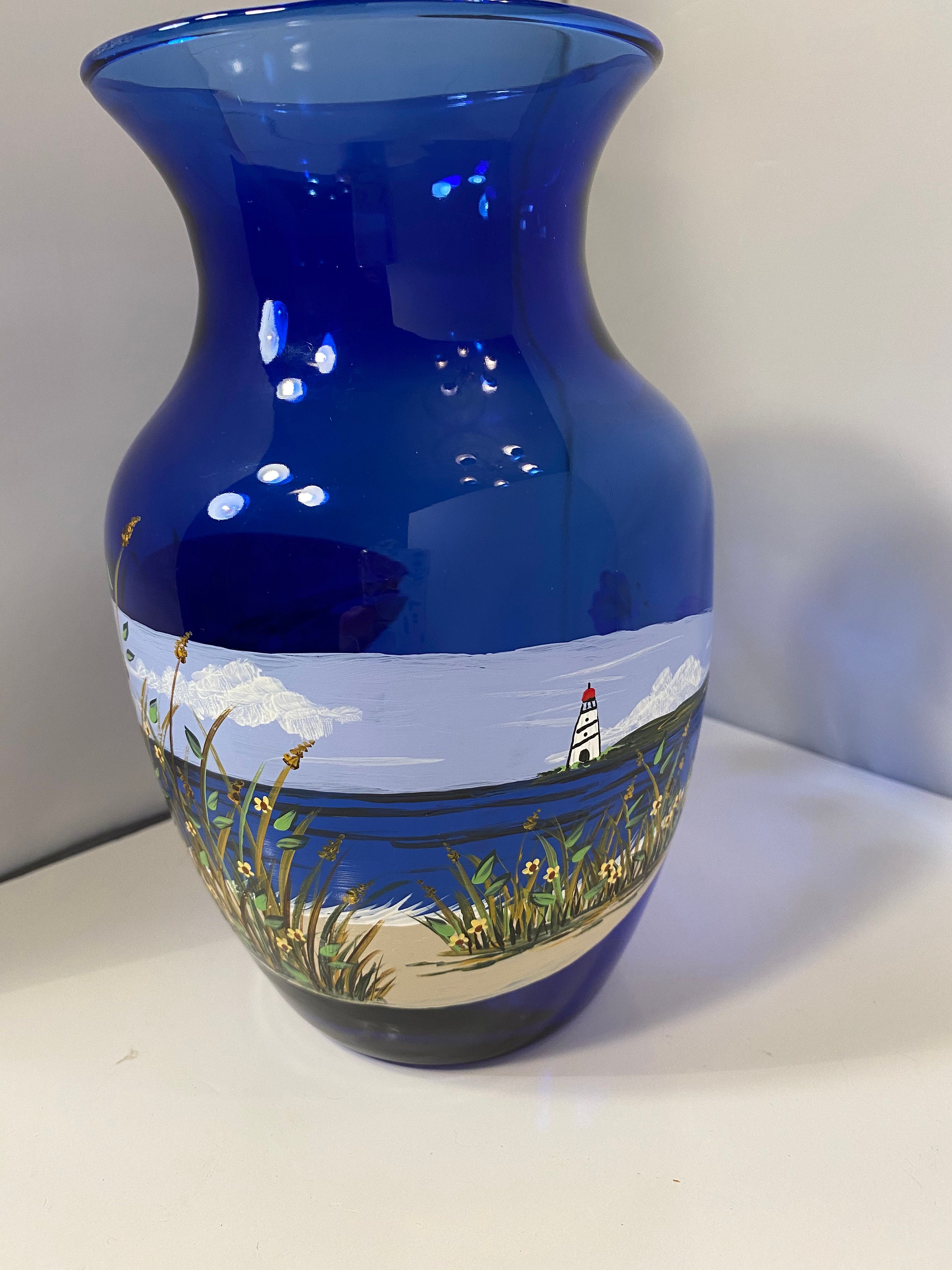 Hand Painted Beach Vase. Blue Vase With Beach Scene. Etsy