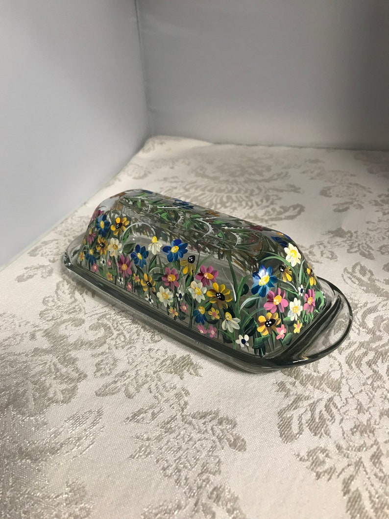 Butter Dish. Glass Butter Holder. Painted Glass Butter Dish. Etsy