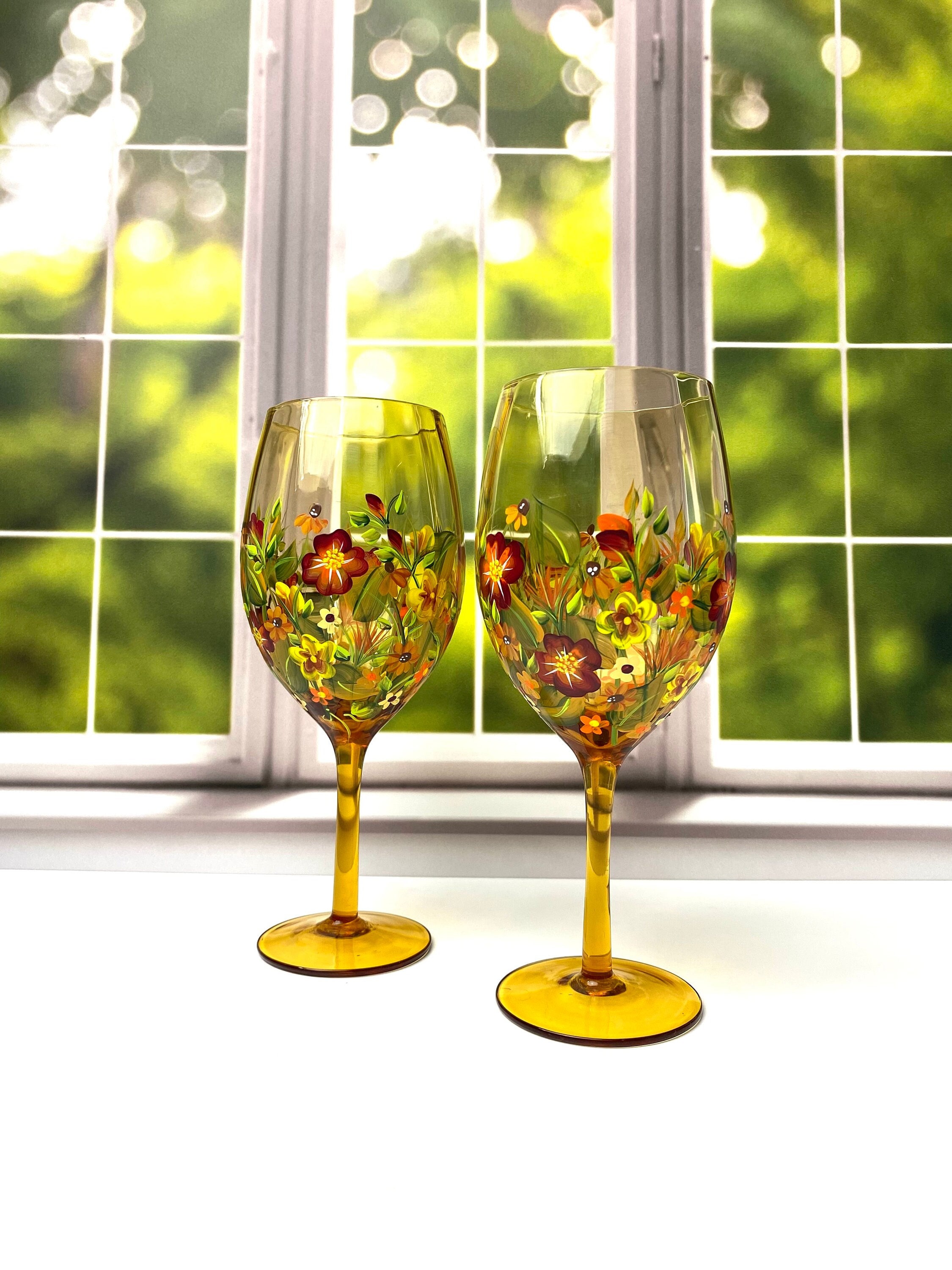 Fall Wine Glasses. Amber Wine Glass Set. Thanksgiving Table