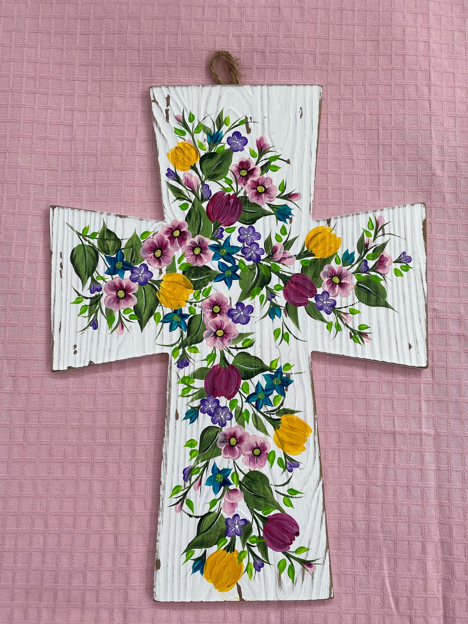 Hand Painted Floral Cross. Painted Spring Cross. Large Wall Etsy