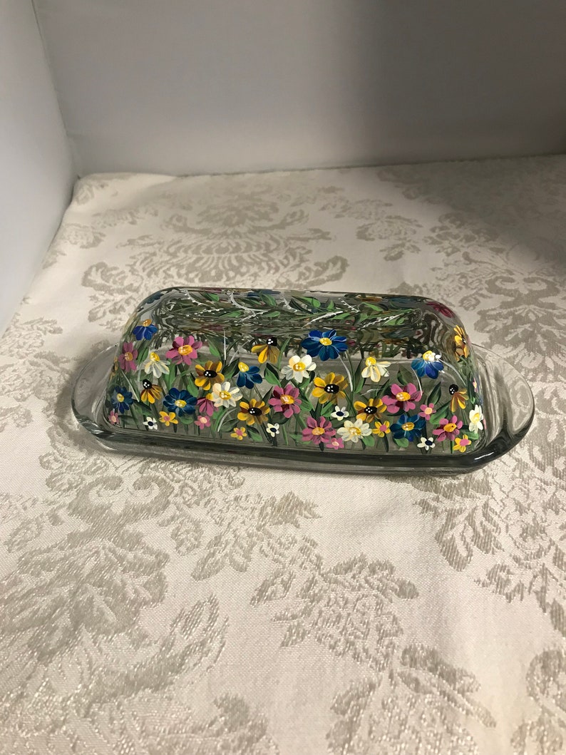 Butter Dish. Glass Butter Holder. Painted Glass Butter Dish. Etsy