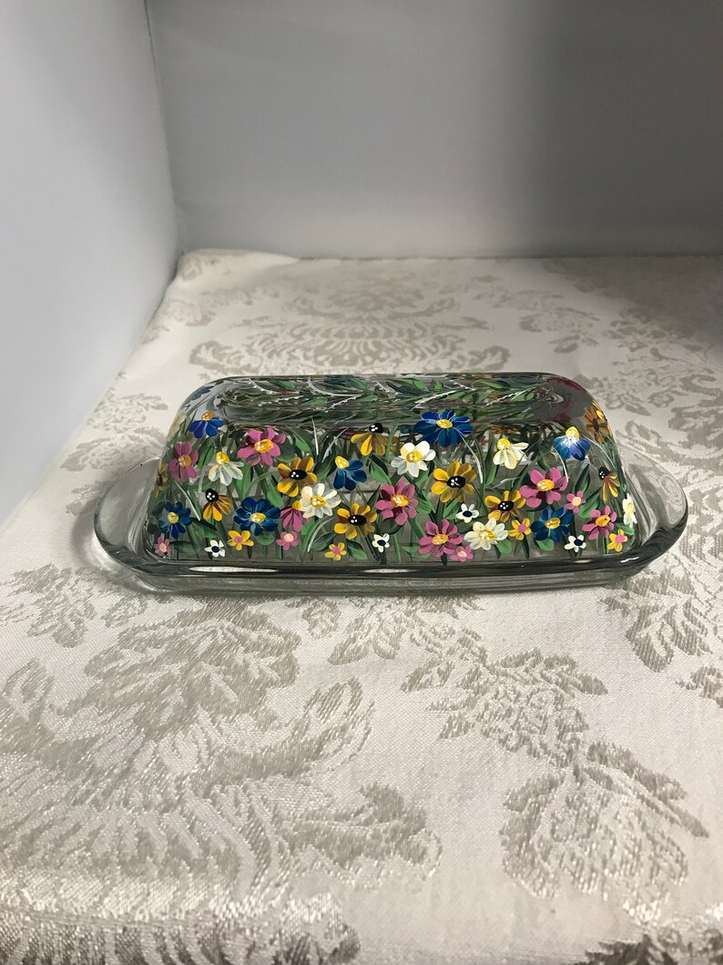 Butter Dish. Glass Butter Holder. Painted Glass Butter Dish. Etsy