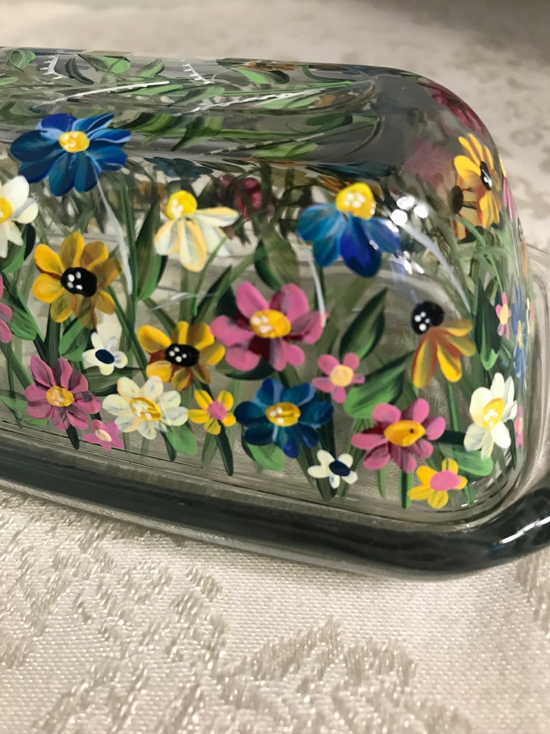 Butter Dish. Glass Butter Holder. Painted Glass Butter Dish. Etsy