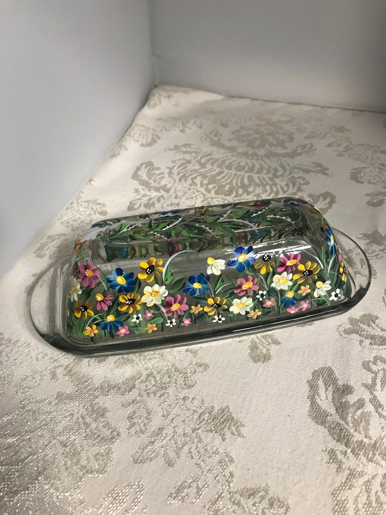Butter Dish. Glass Butter Holder. Painted Glass Butter Dish. Etsy