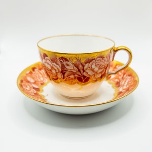 Georgisk Spode-tekopp med röd Pluck- och dustrosekant, ca 1807, mönster 984