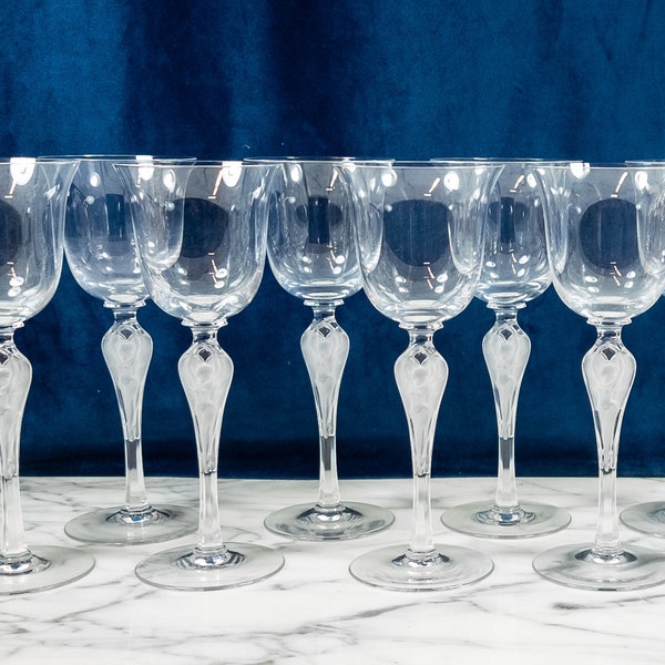 Set 8 Igor Carl Faberge ‘Anna Pavlova’ Crystal Wine Goblets-Lalique Style