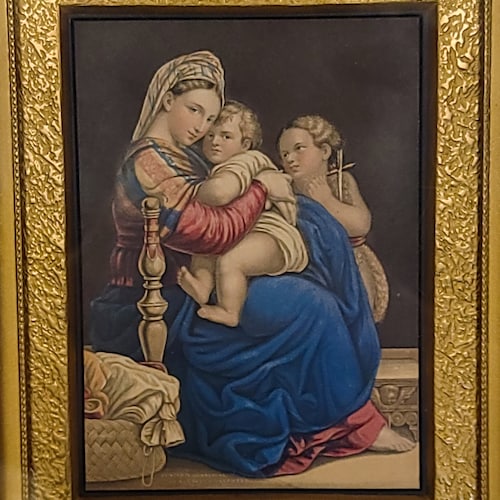 George Baxter Print of The Holy Family (After Raphael) 19th Century popular - Shadowbox Framed