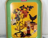 Vintage Coca Cola Tray 1957 Chicken and Flowers - Drug Store Still Life Green Yellow