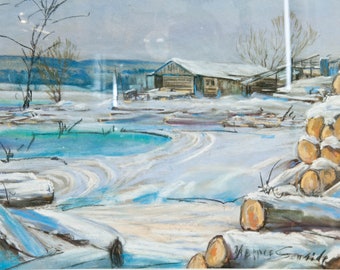 Thomas Hilton Garside Pastel Painting - Mid  Winter – Canadian Quebec Artist - ARCA