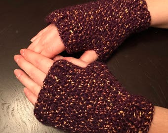 Purple and Gold Fingerless Gloves