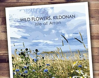 Wild Flowers, Kildonan, Pladda, Isle of Arran Scotland Poster A3