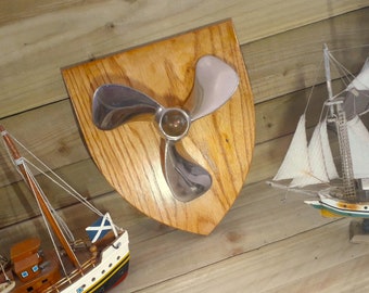 Propellor on Wooden Shield - reclaimed nautical souvenir, Isle of Arran beach find wall art decor