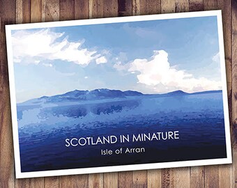 Scotland in Miniature, Blue, Isle of Arran Scotland Poster A3