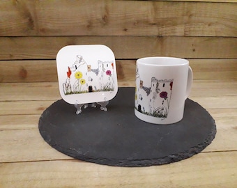 Lochranza Flowers, Isle of Arran, Mug, Coaster, Gift Set, Tea Towel, Cushion