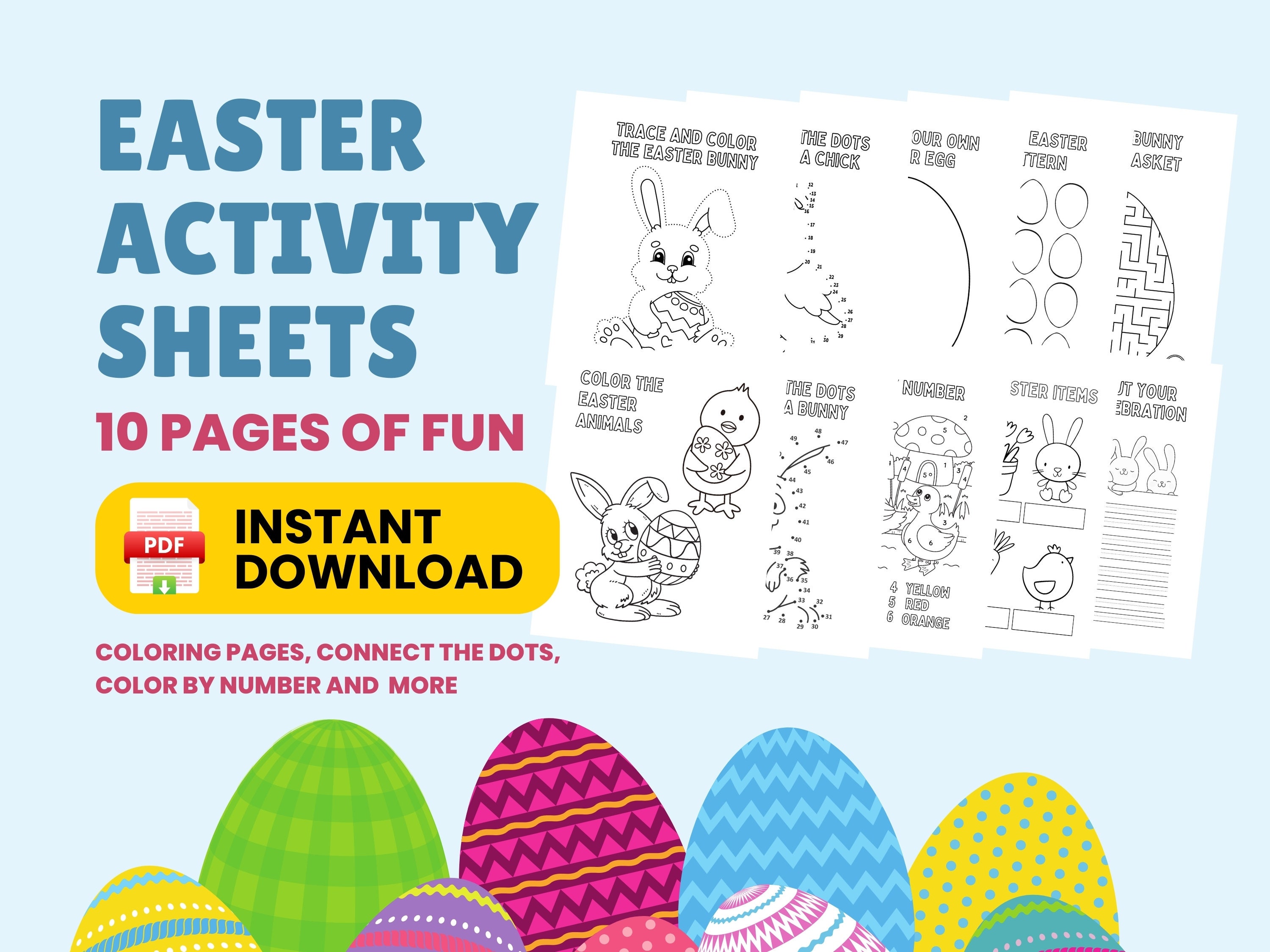 Printable Easter Activity Pages, Coloring Pages for Kids, 10 Pages ...