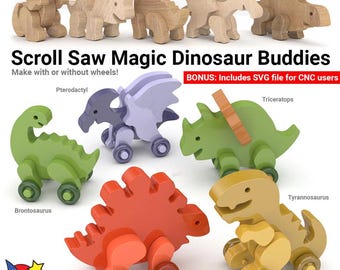 Scroll Saw Magic Dinosaur Buddies Wood Toy Plans & Patterns (PDF Download + SVG File for CNC)