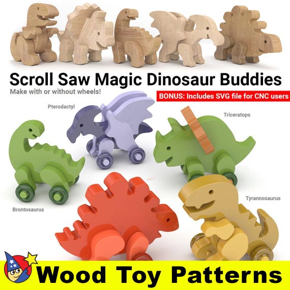 Scroll Saw Magic Dinosaur Buddies Wood Toy Plans & Patterns (PDF Download + SVG File for CNC)