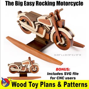 The Big Easy Rocking Motorcycle Wood Toy Plans & Patterns (PDF Download + SVG File for CNC)