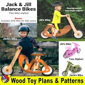 Jack & Jill Balance Bikes Wood Toy Plans and Patterns (2 PDF Downloads + SVG Files for CNC)