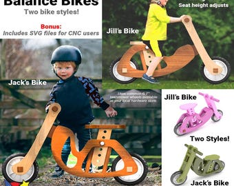 Jack & Jill Balance Bikes Wood Toy Plans and Patterns (2 PDF Downloads + SVG Files for CNC)