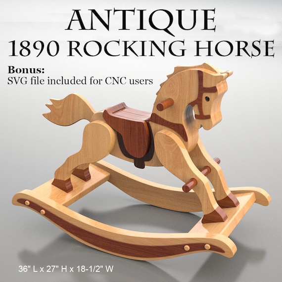 Antique 1890 Rocking Horse Wood Toy Plans & Patterns (PDF Download + SVG File for CNC)