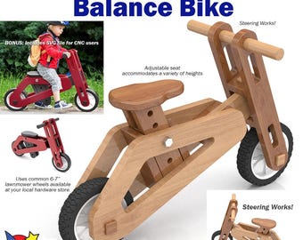 Toddlers Classic Balance Bike Wood Toy Plans & Patterns (PDF Download + SVG File for CNC)
