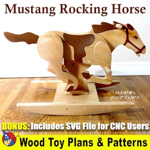 Weekend Projects Mustang Rocking Horse Wood Toy Plans & Patterns (PDF Download + SVG File for CNC)
