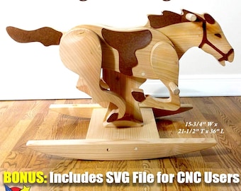 Weekend Projects Mustang Rocking Horse Wood Toy Plans & Patterns (PDF Download + SVG File for CNC)