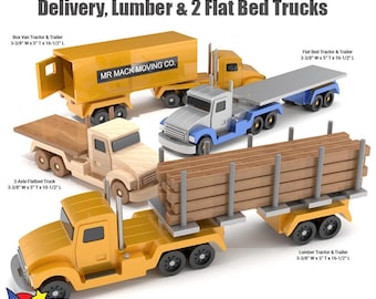 Magnificent Max Van, Flatbeds & Lumber Trucks Wood Toy Plans and Patterns (PDF Download + SVG File for CNC)