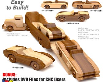 Corvette Trio & Transport Wood Toy Plans and Patterns (PDF Download + SVG File for CNC)