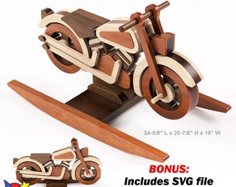 Rocking Motorcycle Wood Toy Plans & Patterns (PDF Download + SVG File for CNC)